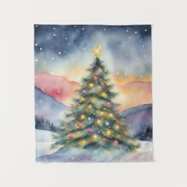 Winter Christmas Tree Snowy Sunset Scenery Wandkleed