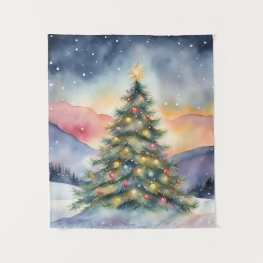 Winter Christmas Tree Snowy Sunset Scenery Wandkleed (Voorkant)