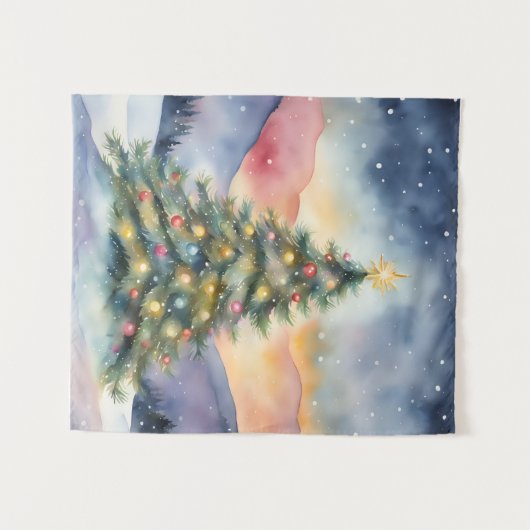 Winter Christmas Tree Snowy Sunset Scenery Wandkleed (Voorkant (horizontaal))