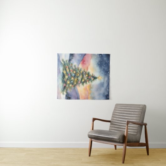 Winter Christmas Tree Snowy Sunset Scenery Wandkleed (In Situ (horizontaal))