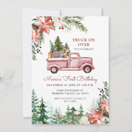 Winter Christmas Truck op weg voor verjaardagsfees Kaart (Voorkant)