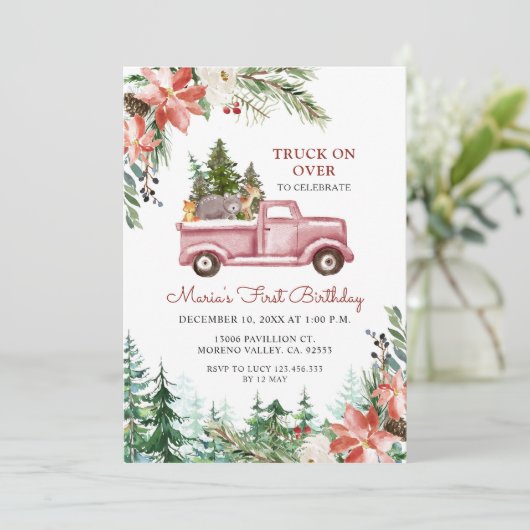 Winter Christmas Truck op weg voor verjaardagsfees Kaart (Staand voorkant)