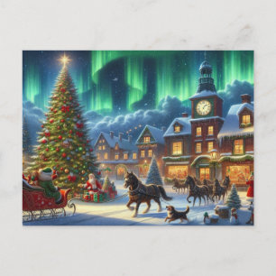 Winter Christmas Village Aurora Borealis Schilderi Briefkaart