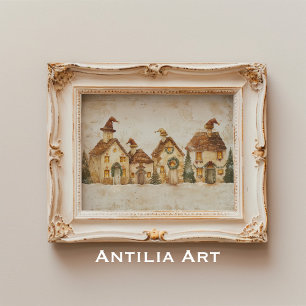 Winter Christmas Village Schilderij grillige kerst Poster