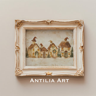 Winter Christmas Village Schilderij grillige kerst Poster