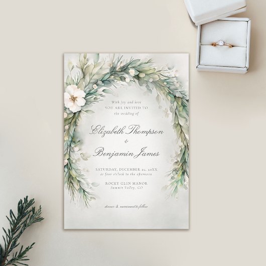 Winter Christmas Waterverf Elegant Boho Wedding Kaart