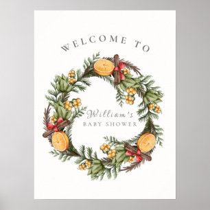Winter Christmas Wreath Baby shower Welkom Poster