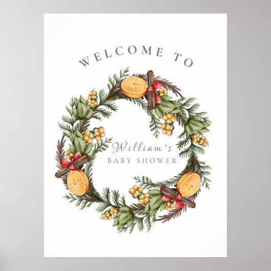 Winter Christmas Wreath Baby shower Welkom Poster (Voorkant)