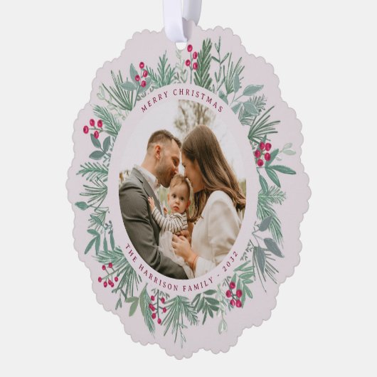 Winter Christmas Wreath with Photo  Ornament Kaart (Links)