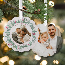 Winter Christmas Wreath with Photo  Ornament Kaart