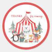 Winter Circus Animals Thank You Ronde Sticker (Voorkant)