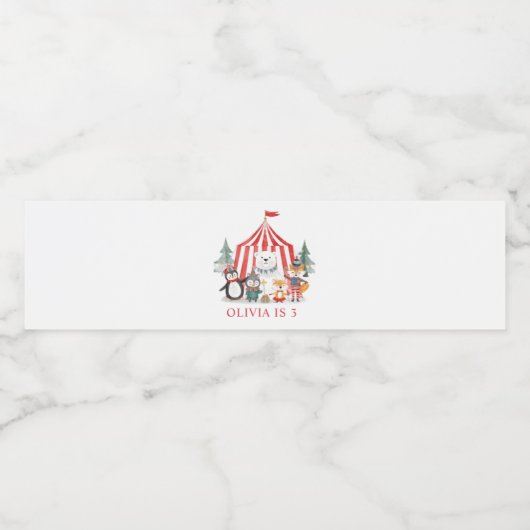 Winter Circus Animals Waterfles Etiket (Enkel label)