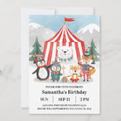 Winter Circus Birthday Invitation | Cute Penguin Kaart (Voorkant)