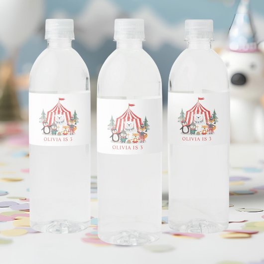 Winter Circus Dieren Waterfles Etiket