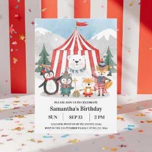 Winter Circus Verjaardagsuitnodiging Cute Pengui Kaart