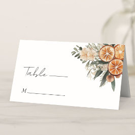 Winter Citrus Bloemen Elegante Kerstbruiloft Plaatskaartje