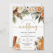 Winter Citrus & Cinnamon Kerstbruiloft Kaart (Voorkant)