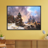 Winter Cityscape met Frozen River Klassieke kunst Canvas Afdruk (Insitu (Woonkamer))
