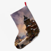 Winter Cityscape met Frozen River Klassieke kunst Grote Kerstsok (Achterkant (Hangend))