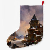 Winter Cityscape met Frozen River Klassieke kunst Grote Kerstsok (Achterkant)