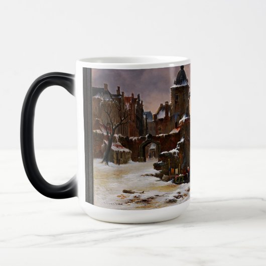 Winter Cityscape met Frozen River Klassieke kunst Magische Mok (Links)