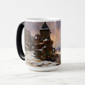 Winter Cityscape met Frozen River Klassieke kunst Magische Mok (Voorkant links)