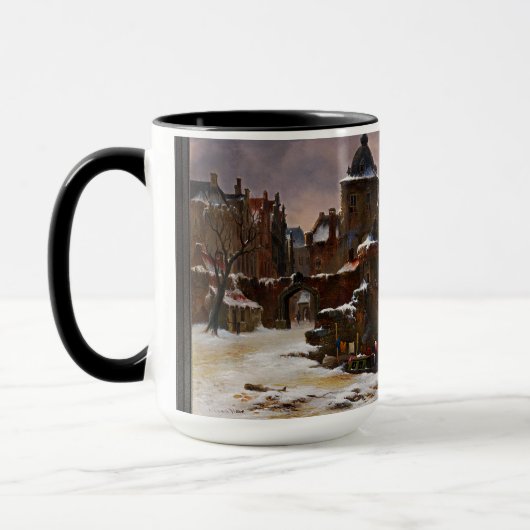 Winter Cityscape met Frozen River Klassieke kunst Mok (Links)