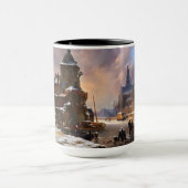 Winter Cityscape met Frozen River Klassieke kunst Mok (Midden)