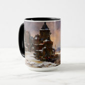 Winter Cityscape met Frozen River Klassieke kunst Mok (Voorkant links)