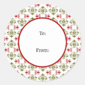 Winter Classic Red Green Damask Kerstmis Ronde Sticker (Voorkant)