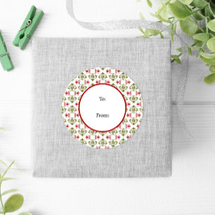 Winter Classic Red Green Damask Kerstmis Ronde Sticker