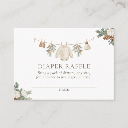 Winter Clothesline Baby Diaper Raffle Ticket Informatiekaartje (Voorkant)