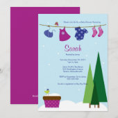 Winter Clothesline Baby Girl Shower Invite Kaart (Voorkant / Achterkant)