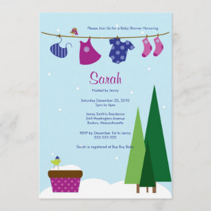 Winter Clothesline Baby Girl Shower Invite Kaart