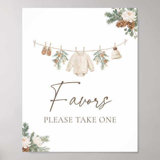 Winter Clothesline Baby Shower Favors Sign Poster (Voorkant)
