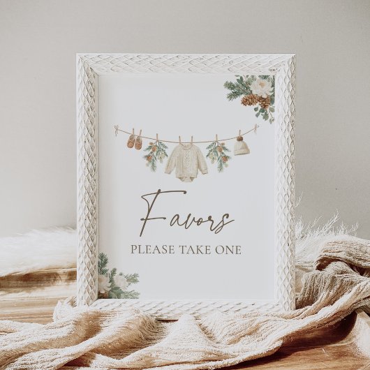 Winter Clothesline Baby Shower Favors Sign Poster