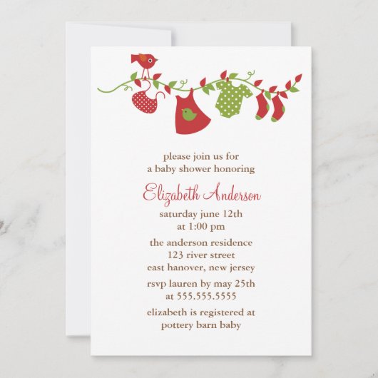 Winter Clothesline Baby Shower Invitations Kaart (Voorkant)