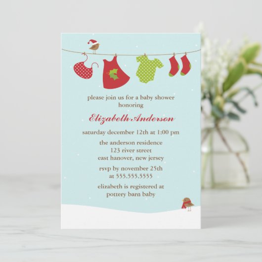 Winter Clothesline Baby shower Kaart (Staand voorkant)