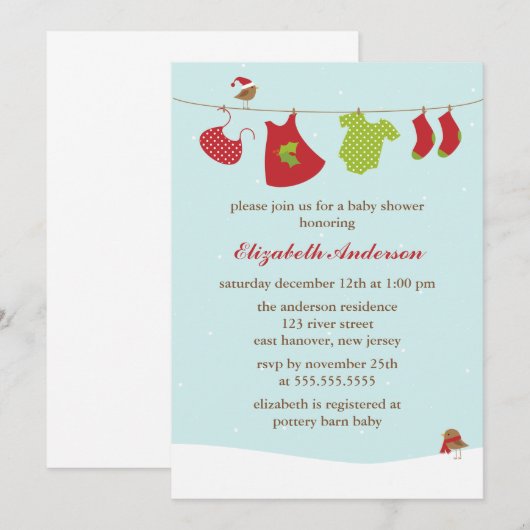 Winter Clothesline Baby shower Kaart (Voorkant / Achterkant)