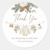 Winter Clothesline Baby Shower Ronde Sticker (Voorkant)