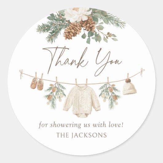 Winter Clothesline Baby Shower Ronde Sticker (Voorkant)