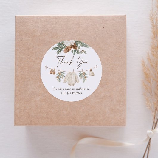 Winter Clothesline Baby Shower Ronde Sticker