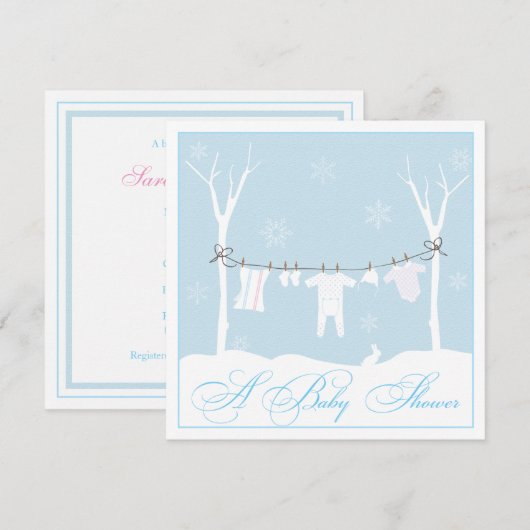 Winter Clothesline Baby shower Uitnodiging (Voorkant / Achterkant)