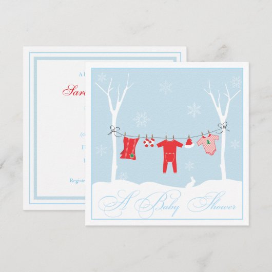 Winter Clothesline Baby shower Uitnodiging (Voorkant / Achterkant)