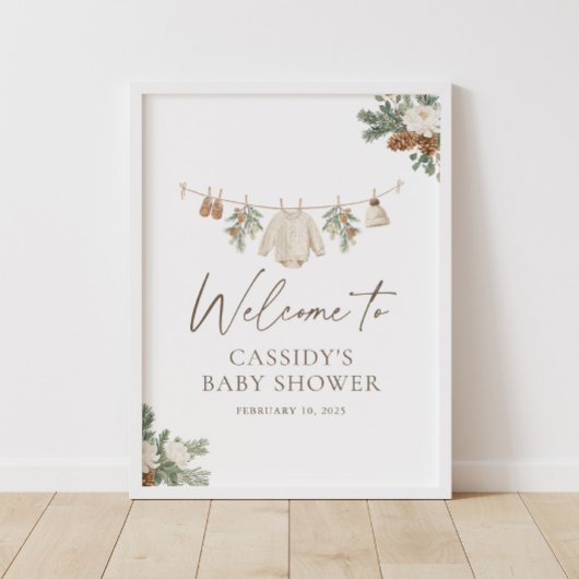 Winter Clothesline Baby Shower Welcome Sign Poster