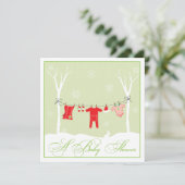 Winter Clothesline | NeutralBaby Shower Invitation Kaart (Staand voorkant)