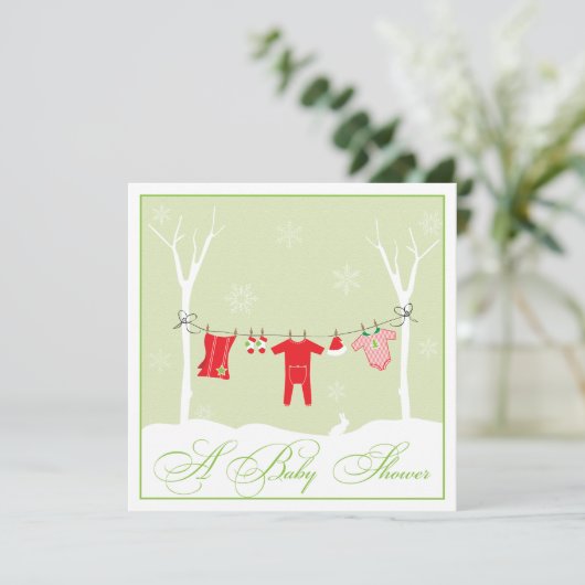 Winter Clothesline | NeutralBaby Shower Invitation Kaart (Staand voorkant)