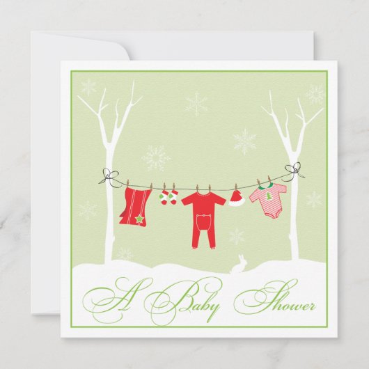 Winter Clothesline | NeutralBaby Shower Invitation Kaart (Voorkant)