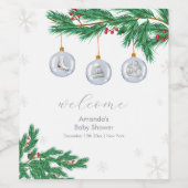 Winter Clothesline Ornaments Baby Shower Welcome  Wijn Etiket (Enkel label)