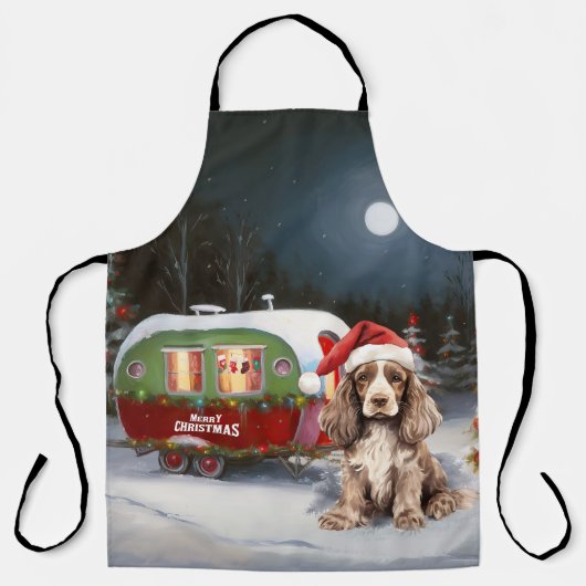 Winter Cocker Spaniel Caravaan Kerstmis Avontuur Schort (Voorkant)